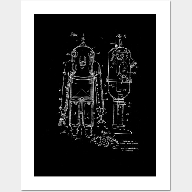 Deep Sea Diving Suit Vintage Patent Drawing Wall Art by TheYoungDesigns